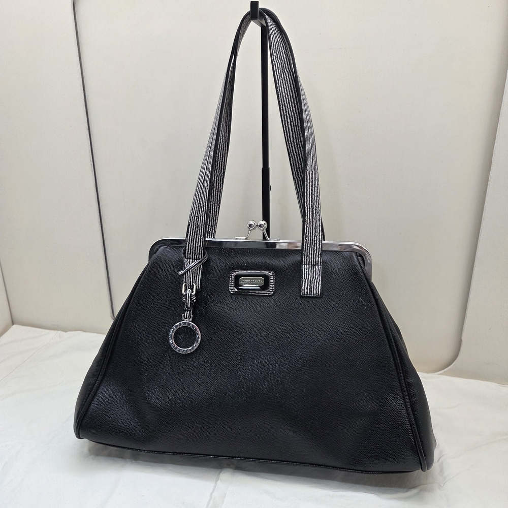 Catherine Malandrino Structured Kiss Lock Satchel Silver Hardware Frame Bag